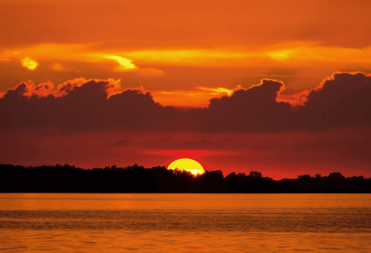 A sunset over the water